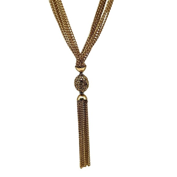 Vintage Talbots Multi Strand Chain Necklace with Tassel and Crystal Bead in Gold - Picture 3 of 4